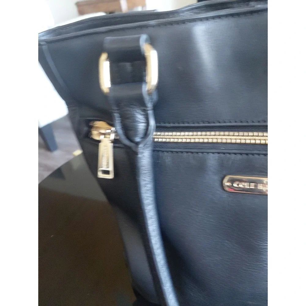 Cole Haan Black Leather Top Handle Satchel Shoulder Bag Large